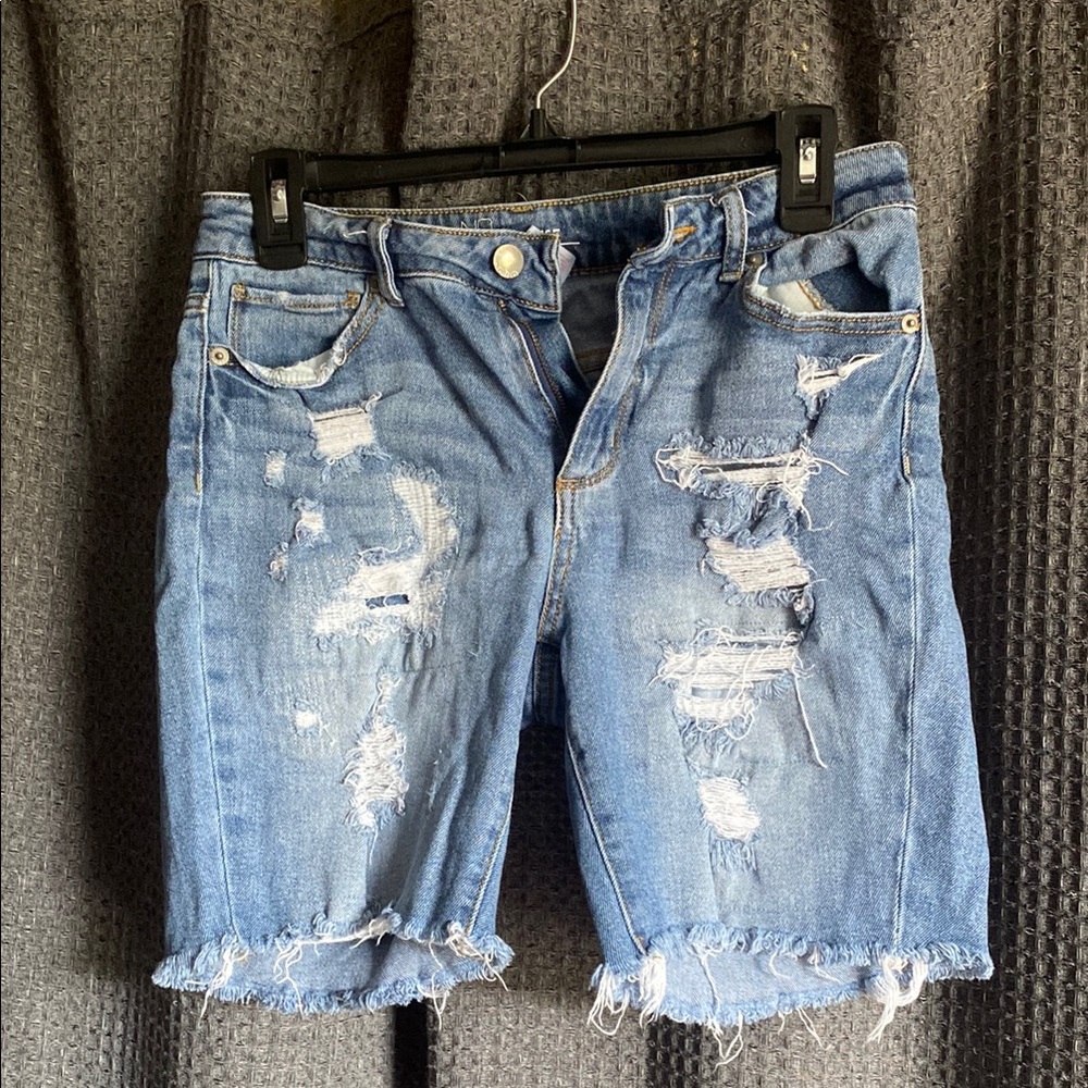 Distressed Blue Denim Shorts